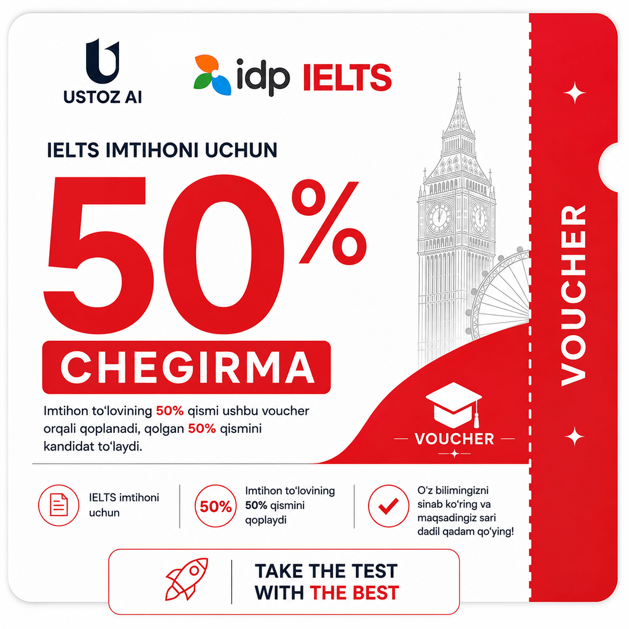 🎓 IDP IELTS — 50% chegirmali vaucher - 1