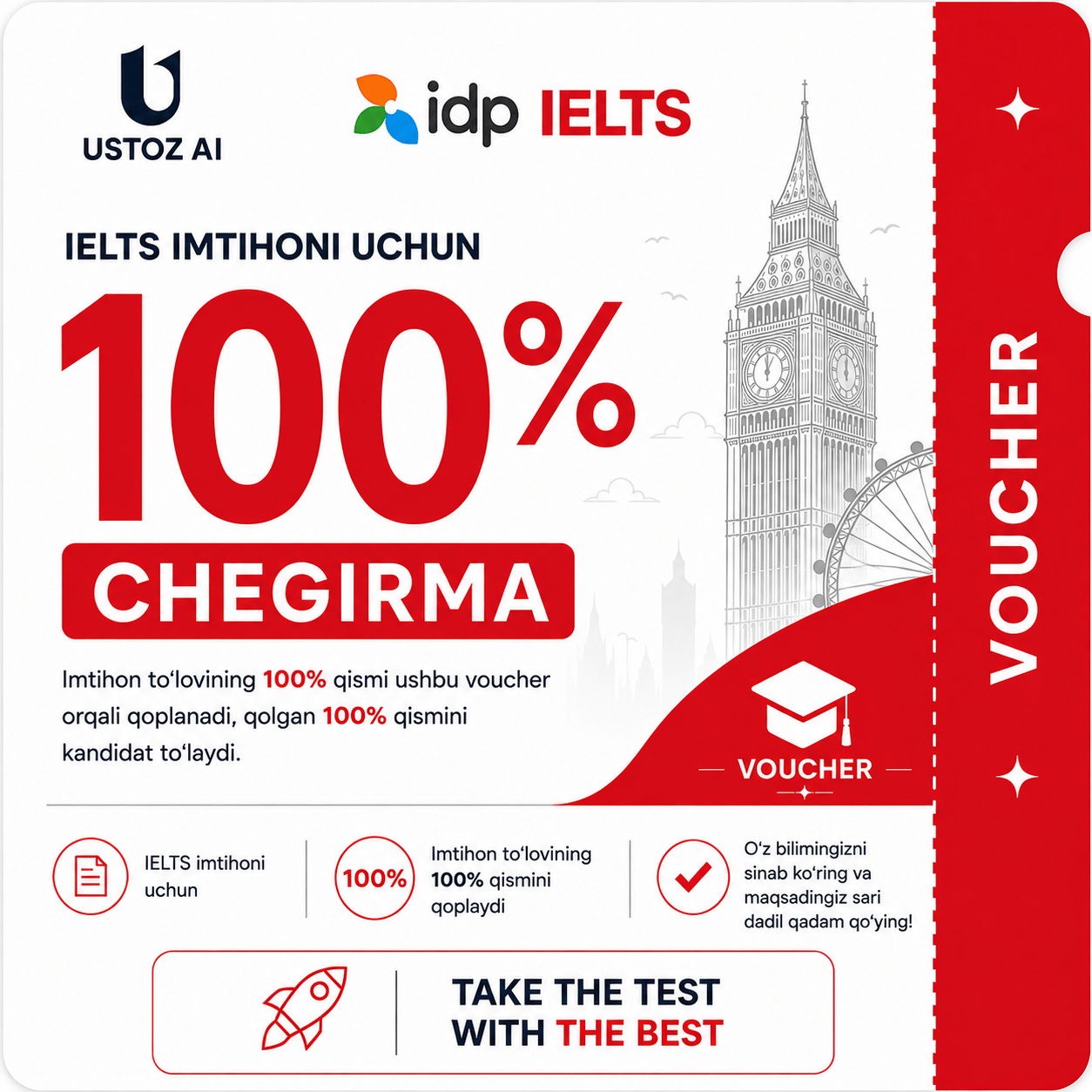 🎓 IDP IELTS — 100% chegirmali vaucher - 1