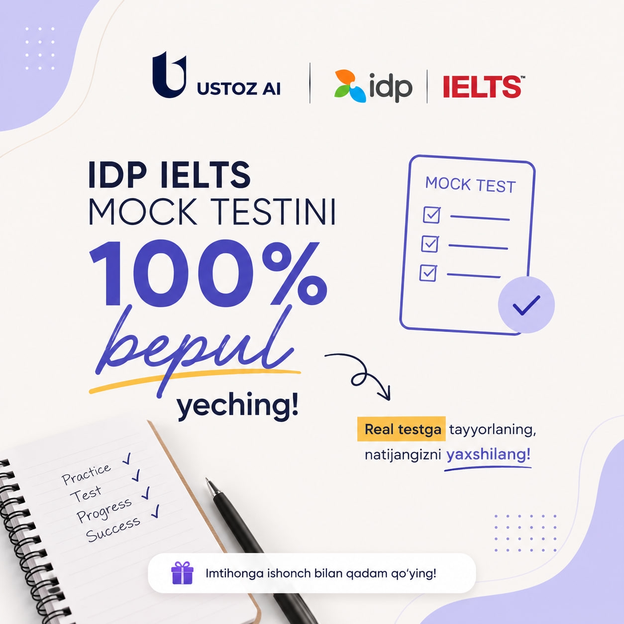 🎓 IDP IELTS — 100% bepul Offline Mock Imtihon - 1