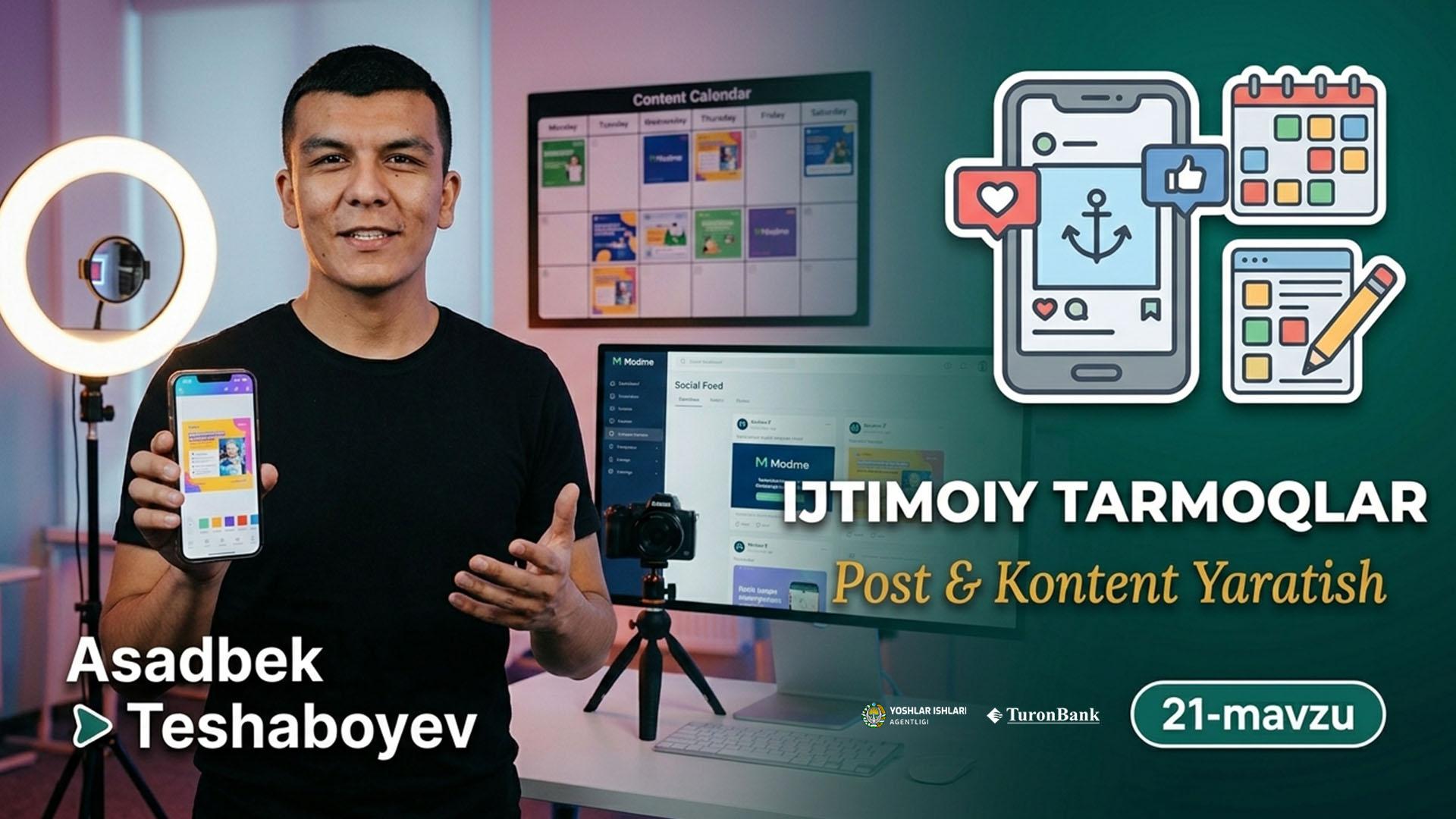 O'quv markazining ijtimoiy tarmoqlarini yuritish va  postlar tayyorlash | Asadbek Teshaboyev        
