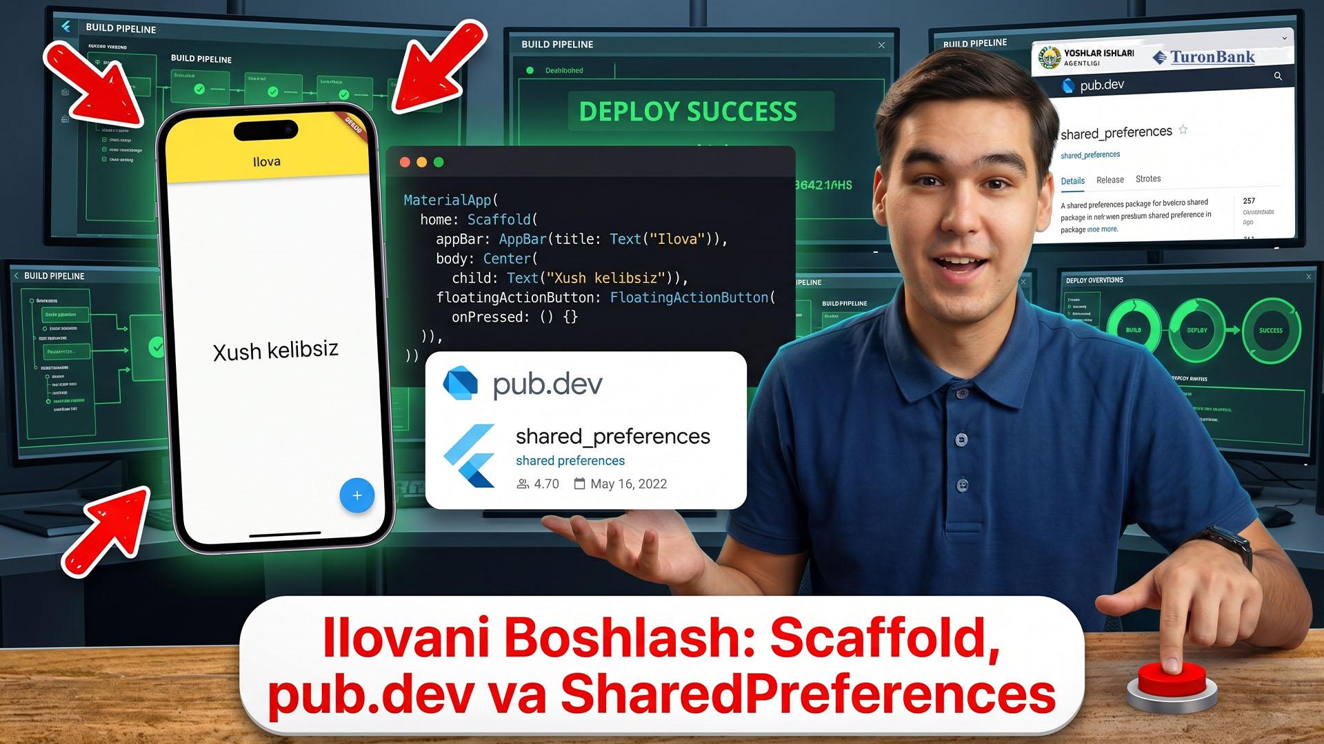 Flutter’da Ilovani Boshlash, AppBar, Scaffold, pub.dev va SharedPreferences bilan ishlash