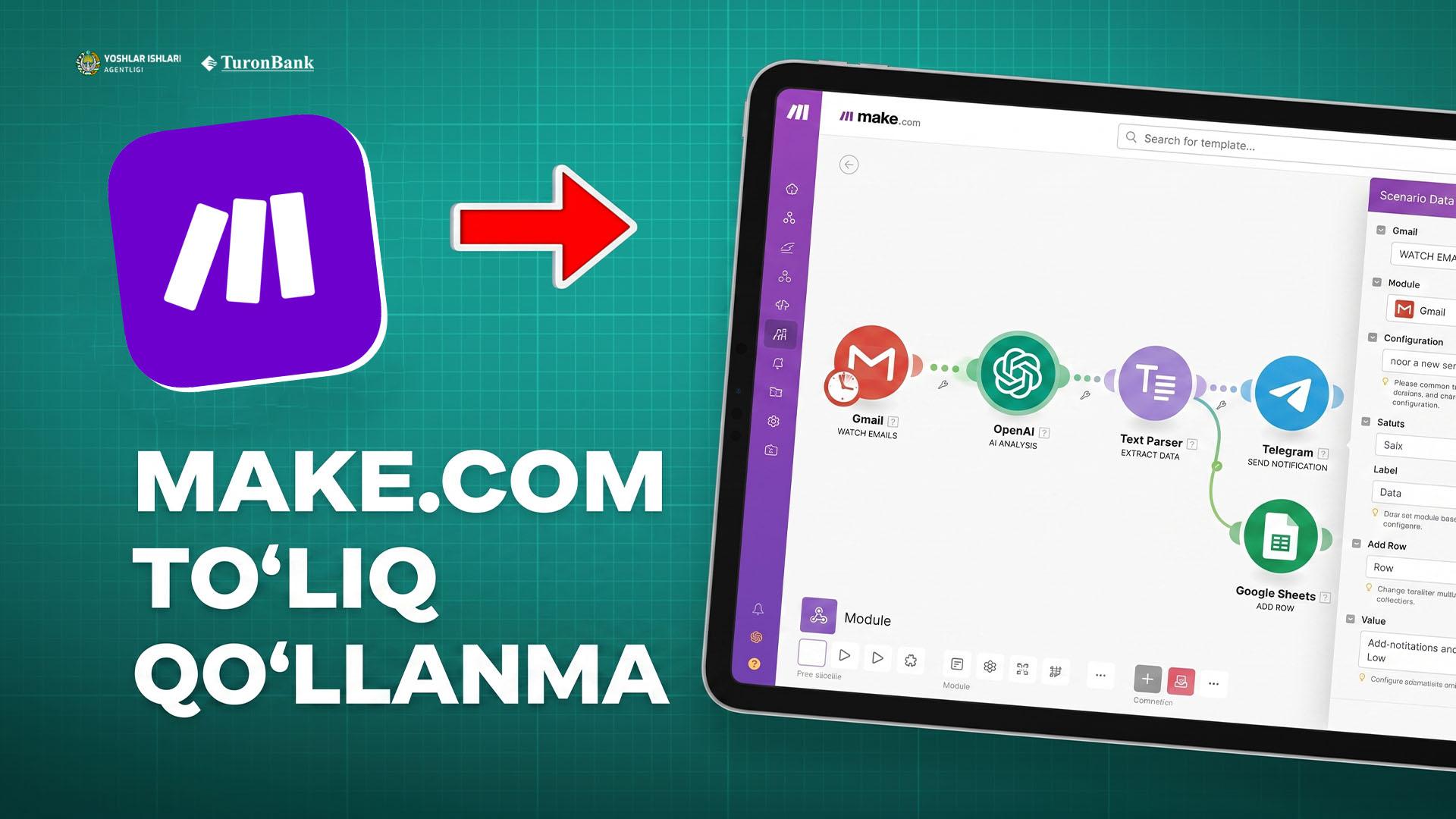 Make.com nima va qanday qilib to’liq ishlatish