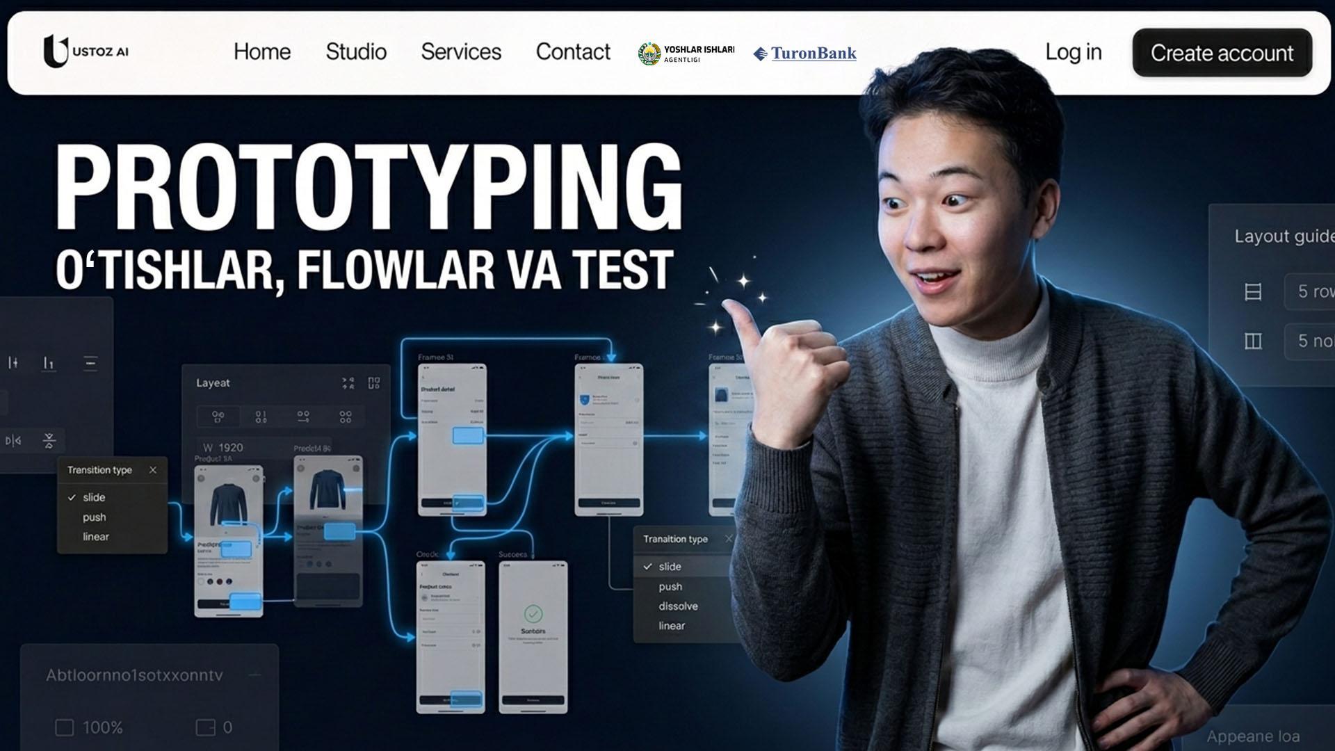Prototyping: O‘tishlar, Flowlar va Test qilish