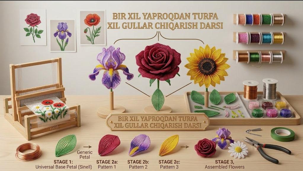  1 ta yaproqdan 3 xil gul chiqarish