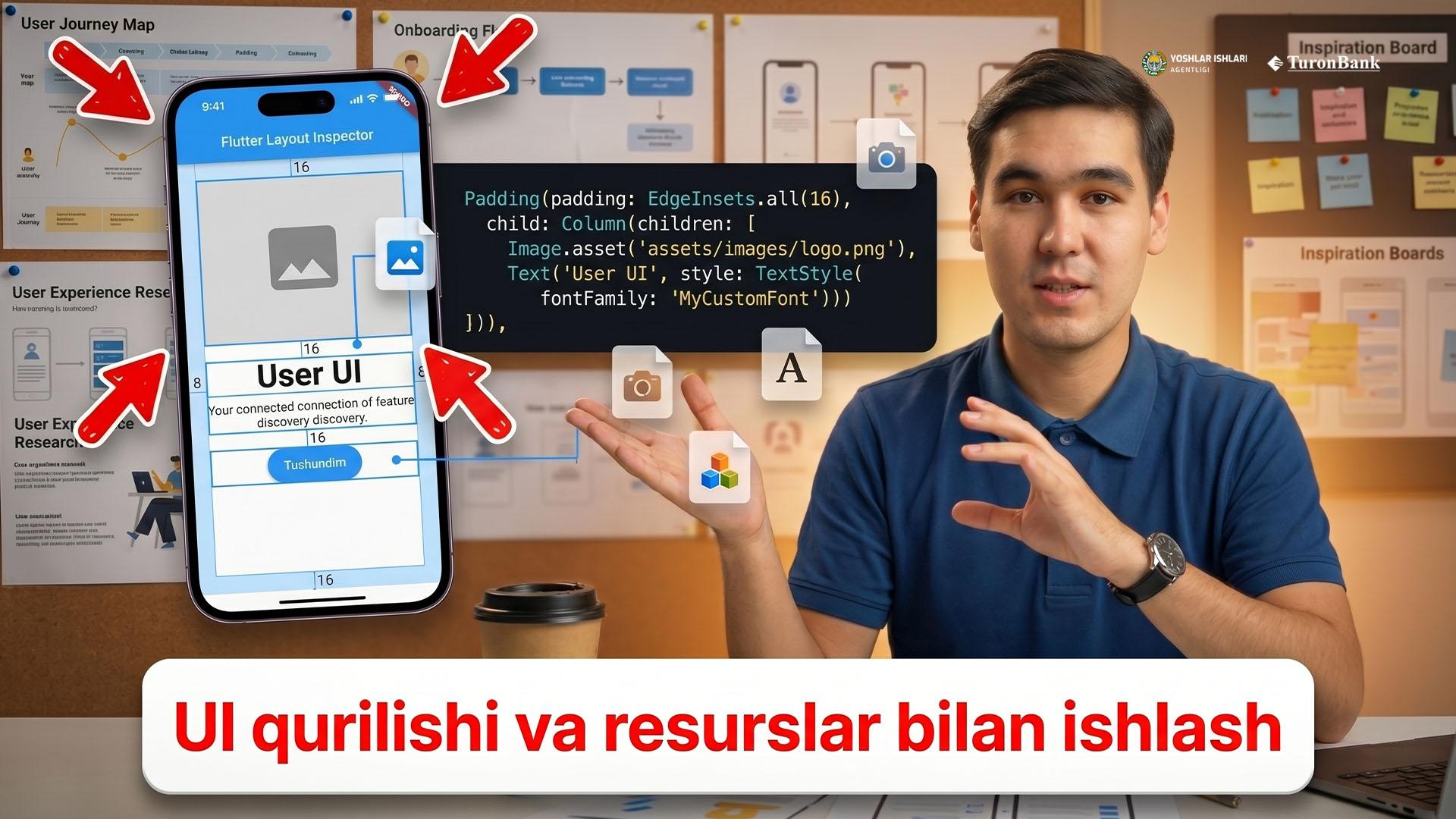 Flutter’da UI qurilishi va resurslar bilan ishlash (Widget joylashuvi, Padding, MediaQuery, Placeholder va Assetlar)