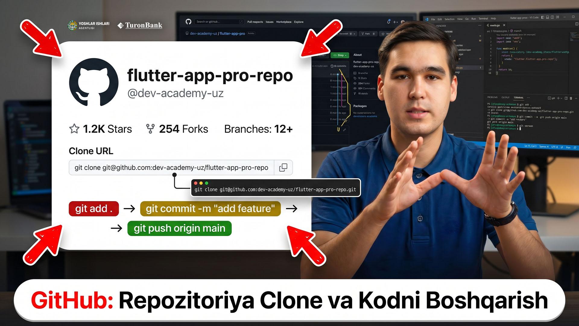 Flutterda GitHub bilan Ishlash: Repozitoriya Clone Qilish va Kodni Boshqarish
